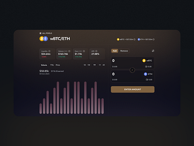 Defi Liquidity Pool app assets blockchain crypto dapp dark dark theme deposit liquidity platform pool ui ux web