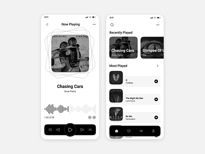 Music player app appdesign blackwhite musicplayer ui uidesign uiuidesign uiux