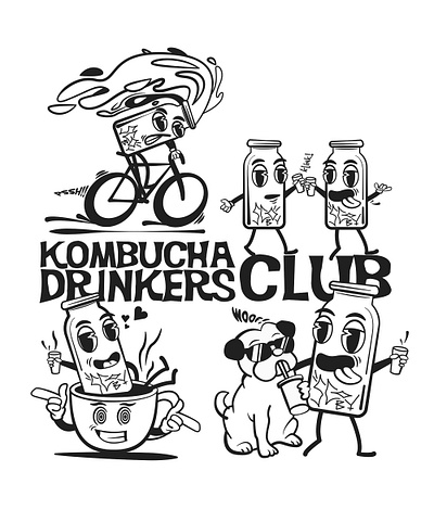 Kombucha Drinkers Club cartoon club illustration kombucha vector vector art vector illustration