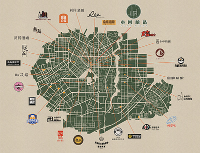 Changchun beer bar's map-Beer&Stamp collection game graphic design illustration maps