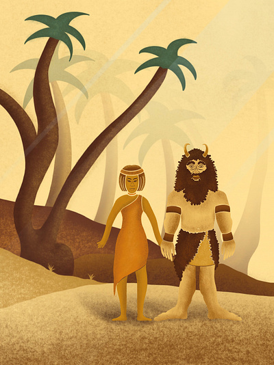 Enkidu and Shamhat art design digital digitalart drawing graphic design illustration mythology procreate