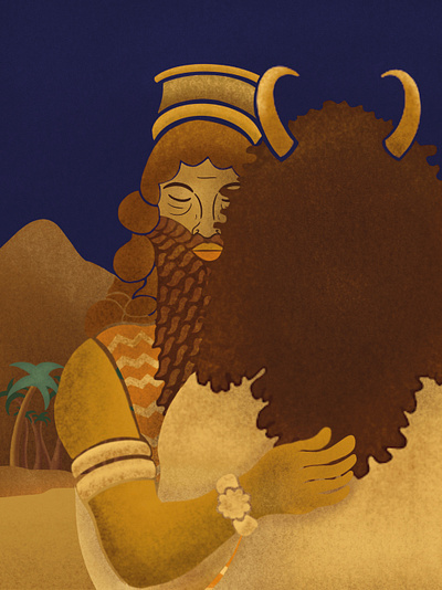 Gilgamesh and Enkidu art design digitalart drawing illustration mythology procreate