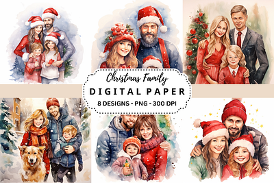 Christmas Family Watercolor Clipart tumbler wrap