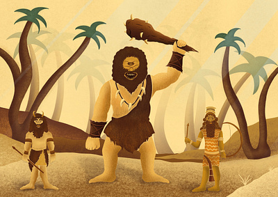 Gilgamesh and Enkidu kill Humbaba art design digitalart drawing illustration mythology procreate