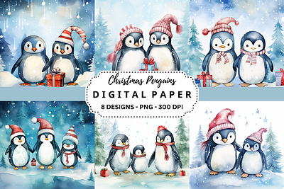 Cute Christmas Penguins Background tumbler wrap