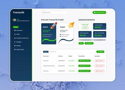 Transcrib Dashboard app design dashboard design direction graphic design landing page recprd app sound app ui user experience design user flow user interface design ux web design webflow website design wireframe