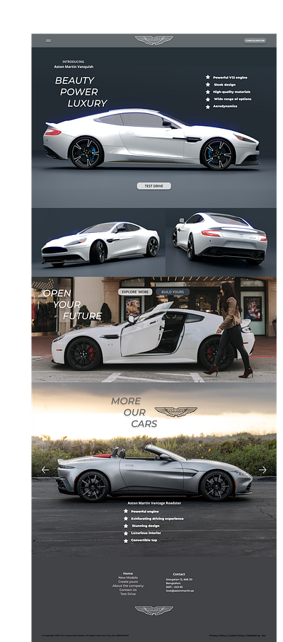 Landing page Aston Martin branding graphic design logo ui