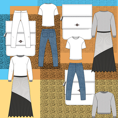 pocket zipper skirt pleat stitching graphic branding graphic design jeans logo pleated skirt sweatshirt tshirt