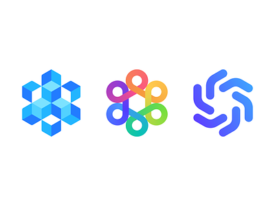 Hexagons pt. 3 3d brand branding connection cube cubes hexagons icon identity isometric lines logo logodesign loops mark shutter symbol