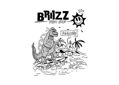 Surfing Zilla. Briizz print shop design dotart godzilla illustration japan print pront shop retro surf vector vector art vector illustration