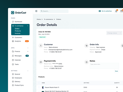 OrderCast - product design of the order details page b2b tech back office branding dashboard design system erp software order details order management system product design saas