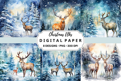 Christmas Elks Watercolor Background tumbler wrap