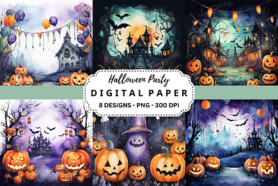 Halloween Party Watercolor Background tumbler wrap