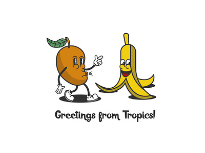 Greetings from tropics! banana cartoon fruits illustration mango print tropics vector vector art vector illustration