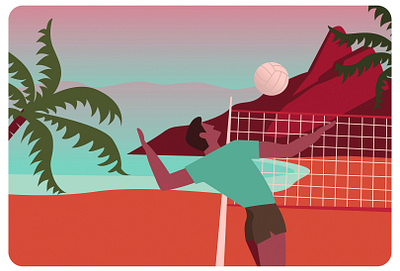 Jogo Bonito ball beach illustration ipanema jogobonito palms sunset vector vector art vector illustration volleyball