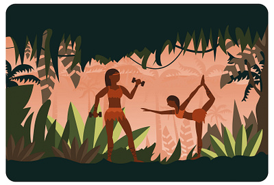 Amazonian amazonian illustration jungle sport sunset vector vector art vector illustration workout