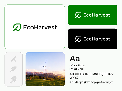 EcoHarvest branding clean concept environmental green leaf letter h logo design minimal modern organic shovel signature simple