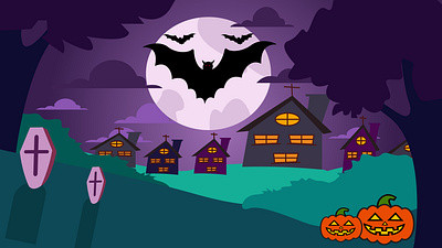 Gloomy Moonlight Halloween. adobe illustrator bats branding crow daily art design digital art graphic design halloween illustration landscape moonlight pumpkin shadows vector