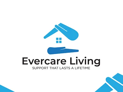 Evercare Living Logo Design | Care Home Logo | DesignoFly brand identity branding care hand care hand logo care home care home logo care logo designofly ever care logo evercare evercare living hand hand home logo home lifetime living logo support support home two hand two hands home logo