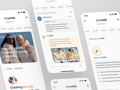 ChatIMG - Text to Image with AI ai android apps artificial intelligence chat image ai chat to image clean company profile fashion homepage ios midjourney mobile mobile apps off white x jacquemus orange product design prompt user interface white