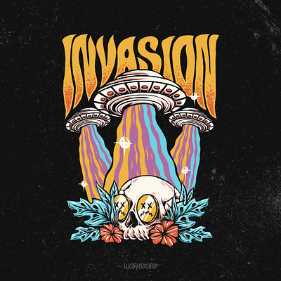 "INVASION" pop art design artwork brand design full color graphic design illustration pop art pop art design skull skull design streetwear tshirt design ufo