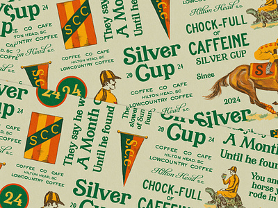 Silver Cup Coffee brand brand identity branding coffee coffee branding coffee shop design equestrian graphic design horse horse racing illustration jockey logo retro southern type typography vector