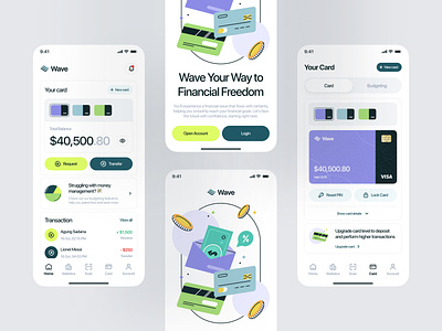 Wave - Mobile Banking App app design bank app banking banking app credit card finance finance app financial fintech fintech app minimalist mobile mobile app design mobile banking modern personal finance saas transaction ui design ux