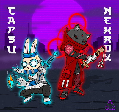 Nekrox & Capsu - Cyberpunk bunny capsu cat character cyber cyberpunk design digital art illustration illustrator inspiration japanese nekrox night ninja power samurai technology vector vector art