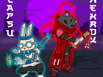 Nekrox & Capsu - Cyberpunk bunny capsu cat character cyber cyberpunk design digital art illustration illustrator inspiration japanese nekrox night ninja power samurai technology vector vector art