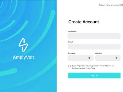 Sign Up / Login Screen · AmplyVolt canvas create account dashboard form illustration interface design log in login logo sign in sign up split layout submit ui design ux design website