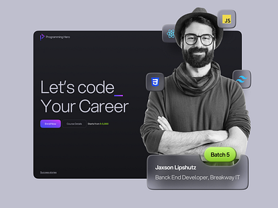 Header Redesign Concept - Programming Hero coding course css design edtech education elearning hero homepage html javascript learning mockup online react technology ui ux web website