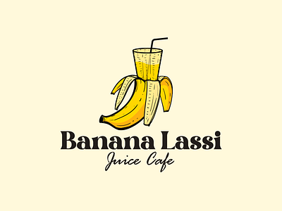 Banana Lassi Logo Design 2d design banana banana logo branding design graphic design illustration juice cafe juice logo lassi lassi logo logo vector