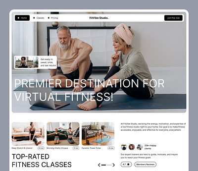 Fitness & Yoga Online Portal - FitVibe concept figma fitness home page landing page user interface ux webflow website design yoga веб дизайн сайт