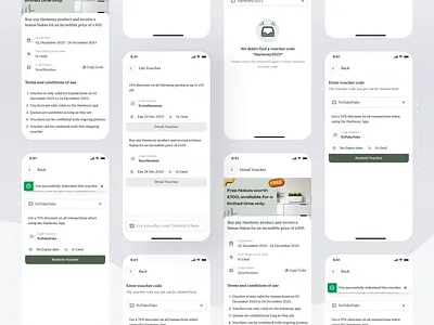 Harmony - Voucher Screen branding clean design e commerce furniture graphic design interior landing page mobile promo shop ticket ui ux voucher