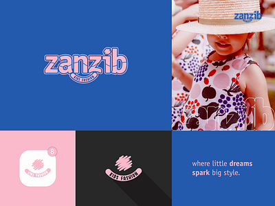 ZANZIB Logo apparel baby product blue pink brand design brand identity branding children brand children clothing children fashion children product clothing brand kids kids fashion logo logo branding logo design logo presentation minimal logo new logo playful