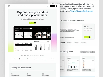 Wizzper startup SaaS product page design analytics clean landing page corporate data design enterprise illustration landing page minimal modern productivity saas software web design software web site startup tool ui web webflow webpage