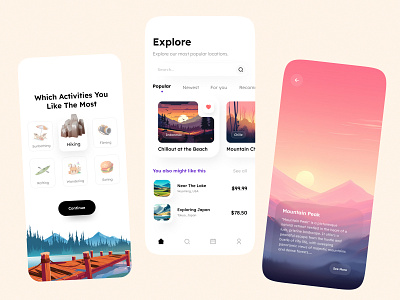 Travel Mobile App Concept adventure app app design booking app clean design destination destinations mobile app mobile app design tour tourism travel travel app travel booking travel booking app traveler trip ui ux