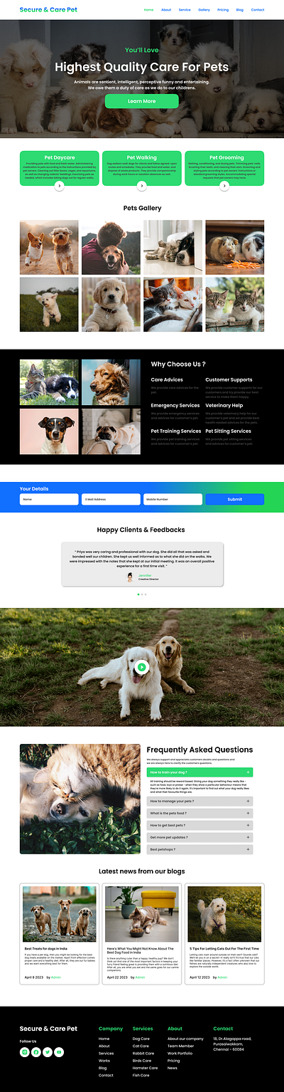 Pet care webpage design design designforlife figma learningeveryday petcare supportme ui uiux ux webpage webpagedesign