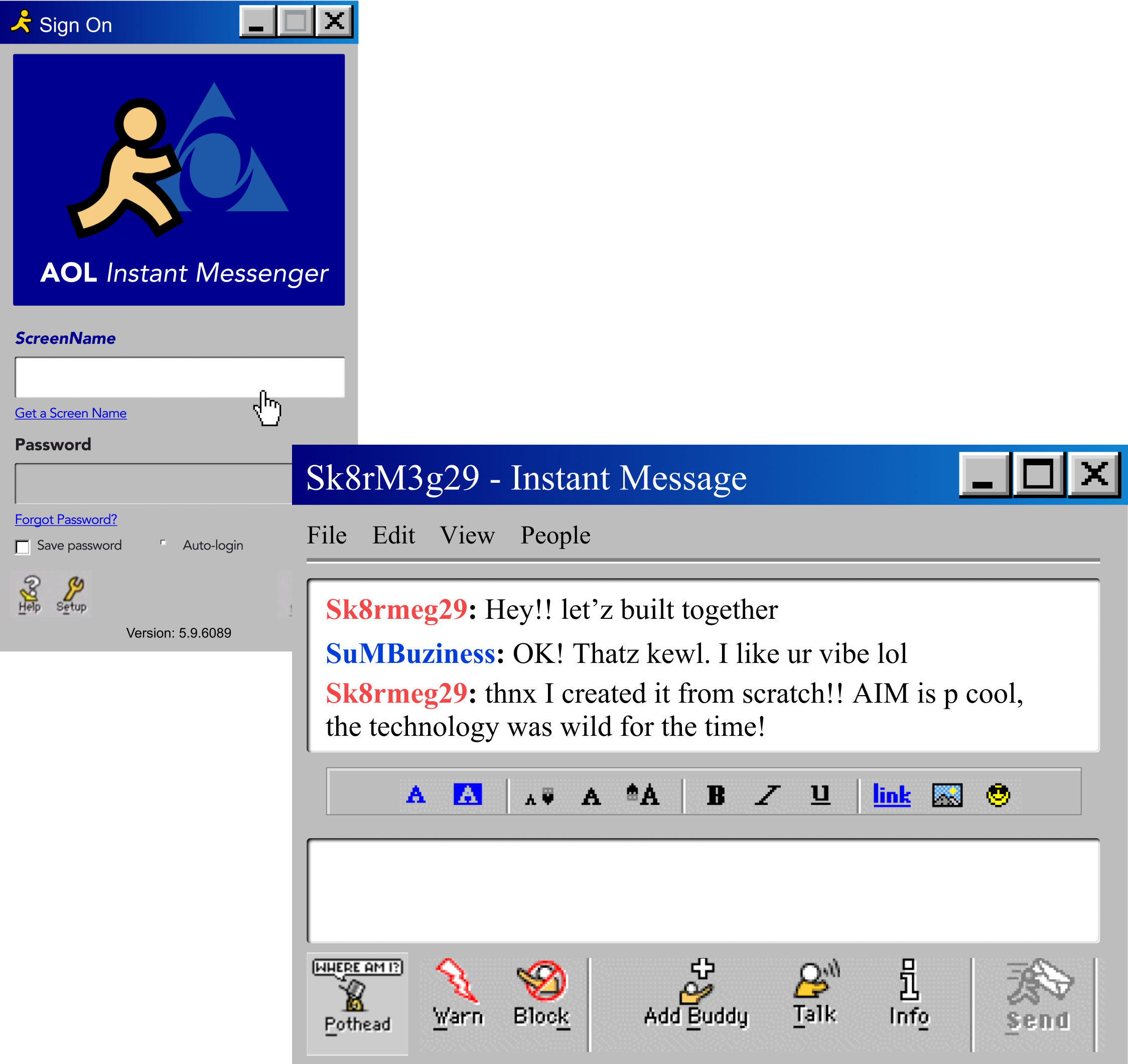 AOL Instant Messenger 2000s aim away message design illustration messenger ui ux web design y2k