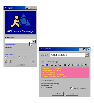 AOL Instant Messenger 2000s aim away message design illustration messenger ui ux