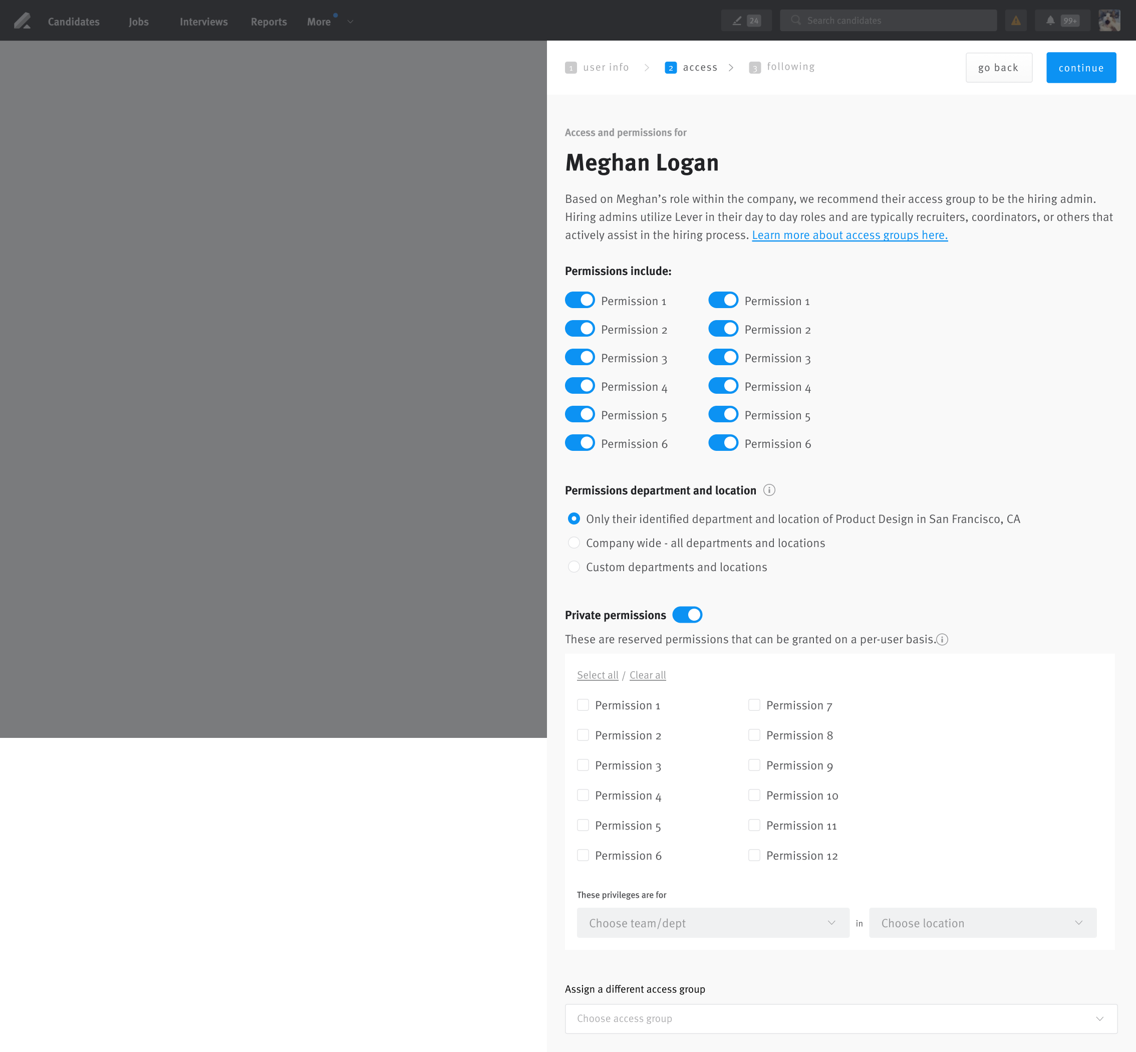 Custom Permissions at Lever access ats permissions product design rbac recruiting saas ux