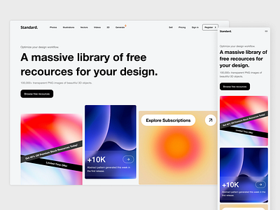 Landing page - Stock media website assets banners clean dailyui design desktop figma flat images landing landing page library minimal mobile stock ui uiux ux web