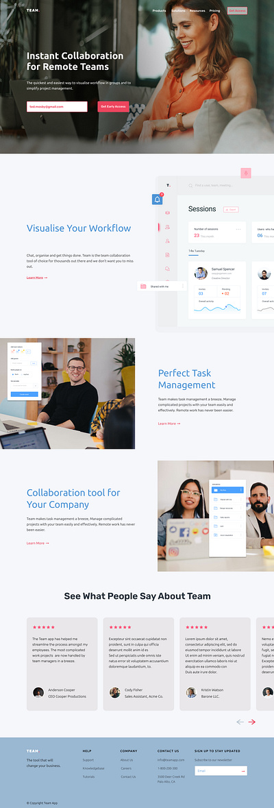 Concept Design for a Team Collaboration App branding design figma landing page ui ux visual webflow website