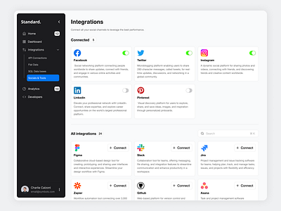 Standard. - Integrations cards clean connect dailyui dashboard design details figma flat integrations interface logo saas settings simple tools ui uikit ux web