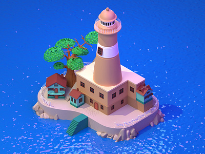 Lighthouse Serenity, hope and simplicity on the open ocean. 3d 3d model blender building calm hope lighthouse ocean open