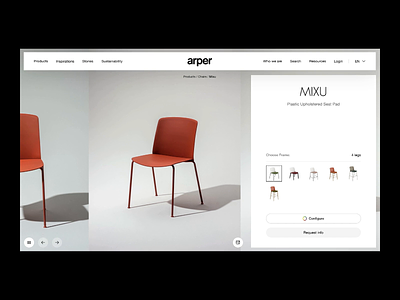 ARPER – Product page & Configurator 3d animation branding chair concept configurator design desktop digital ecommerce furniture interaction minimal mobile product page typography ui ux web