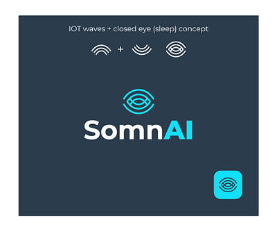 SomnAI Logo Design ai ai app app artificial intelligence eye flat graphic iot logo logo design modern signal sleep vector waves wifi