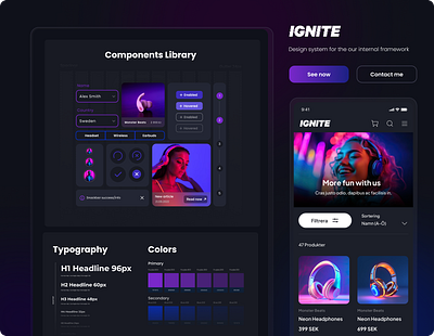 Ignite, design system for internal projects app application branding components crm crm system design design system e commerce figma framework graphic design main screen minimal mobile app mobile application style guide typography ui ux