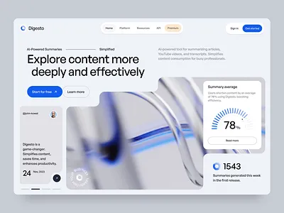 Digesto AI Summarizer Template ai card clean concept content dashboard design figma flow free minimal simple summarize template ui ux