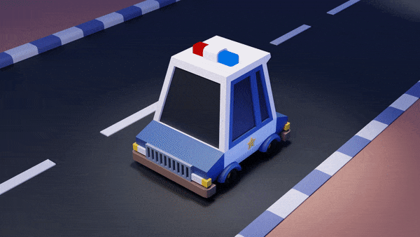 Police Car Chasing Something 3d blender car cartoon cute funny lowpoly police tiny
